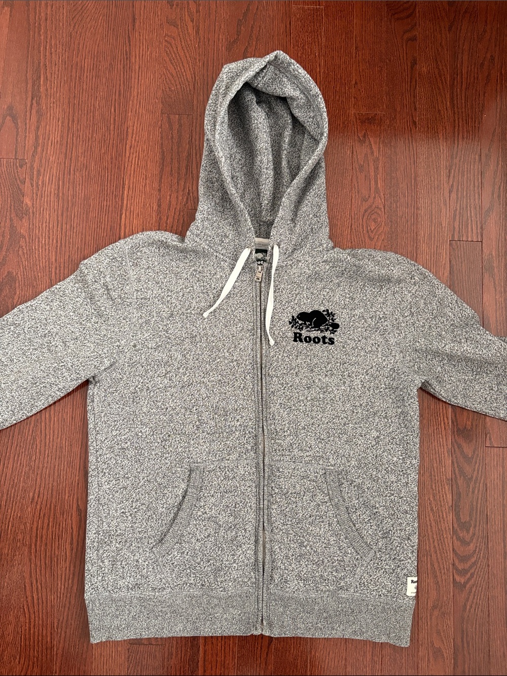 Root Grey Zip-Up Hoodie with Logo Women’s Large (Men’s Medium)